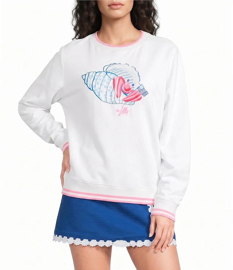 Lilly Pulitzer Ballad Beach Comber Terry Society Crab Embroidery Crew Neck Long Sleeve Sweatshirt