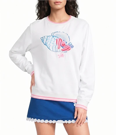 Lilly Pulitzer Ballad Beach Comber Terry Society Crab Embroidery Crew Neck Long Sleeve Sweatshirt