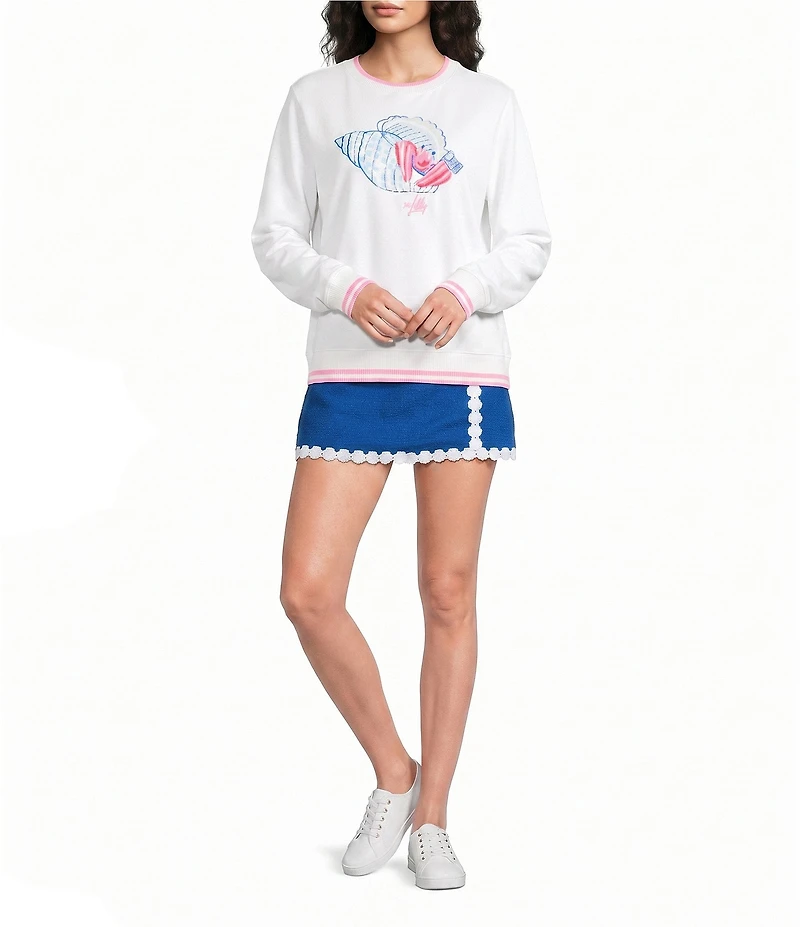 Lilly Pulitzer Ballad Beach Comber Terry Society Crab Embroidery Crew Neck Long Sleeve Sweatshirt