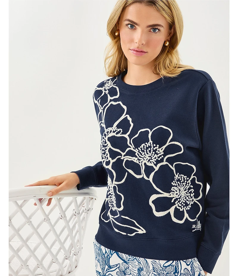 Lilly Pulitzer Ballad Floral Embroidered Crew Neck Long Sleeve Sweatshirt