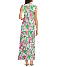 Lilly Pulitzer Barberine Chicken Check Print Crew Neck Sleeveless Lilly Lace Applique Shift Maxi Dress