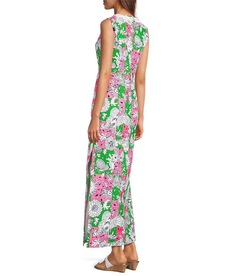Lilly Pulitzer Barberine Chicken Check Print Crew Neck Sleeveless Lilly Lace Applique Shift Maxi Dress