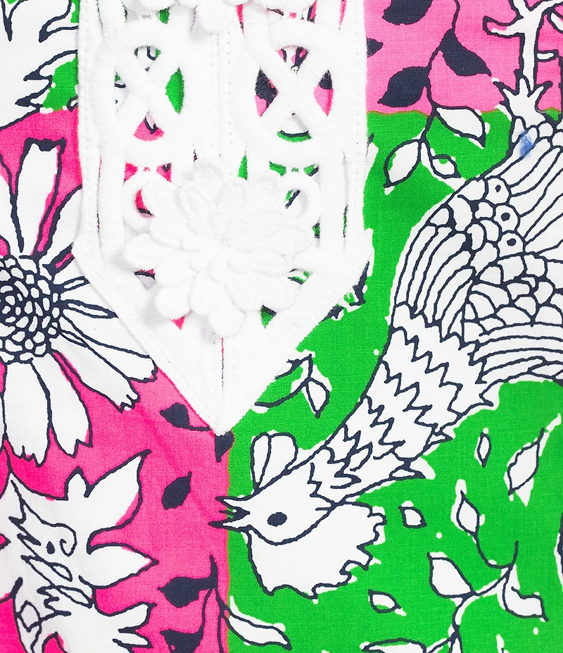 Lilly Pulitzer Barberine Chicken Check Print Crew Neck Sleeveless Lilly Lace Applique Shift Maxi Dress