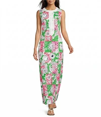 Lilly Pulitzer Barberine Chicken Check Print Crew Neck Sleeveless Lilly Lace Applique Shift Maxi Dress