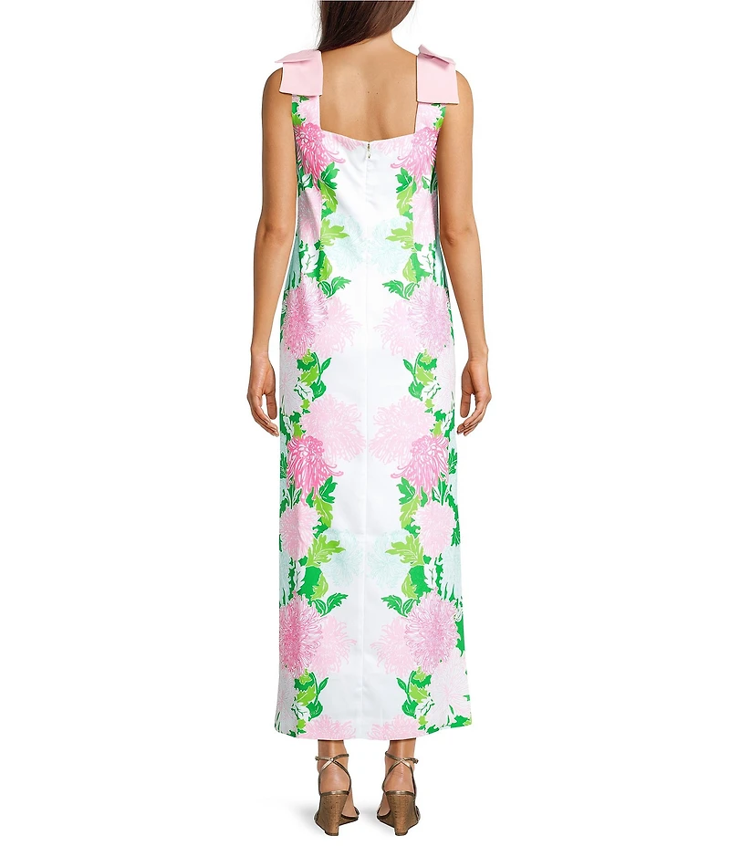 Lilly Pulitzer Bernice Satin Back Crepe Floral Print Square Neck Sleeveless Bow Shoulder Maxi Dress
