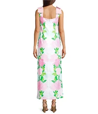 Lilly Pulitzer Bernice Satin Back Crepe Floral Print Square Neck Sleeveless Bow Shoulder Maxi Dress