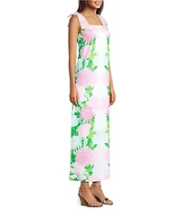 Lilly Pulitzer Bernice Satin Back Crepe Floral Print Square Neck Sleeveless Bow Shoulder Maxi Dress