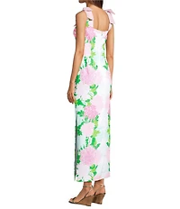 Lilly Pulitzer Bernice Satin Back Crepe Floral Print Square Neck Sleeveless Bow Shoulder Maxi Dress