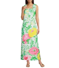 Lilly Pulitzer Bernice Satin Back Crepe Poppy Party Print Square Neck Sleeveless Bow Shoulder Midi Dress