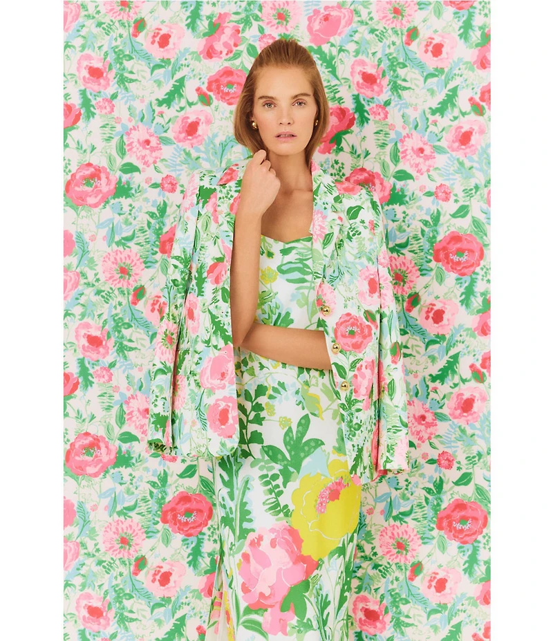 Lilly Pulitzer Bernice Satin Back Crepe Poppy Party Print Square Neck Sleeveless Bow Shoulder Midi Dress