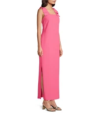 Lilly Pulitzer Bernice Satin Back Crepe Square Neck Bow Shoulder Midi Dress