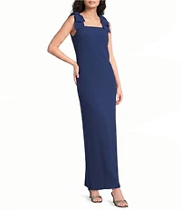 Lilly Pulitzer Bernice Satin Back Crepe Square Neck Sleeveless Bow Shoulder Maxi Dress