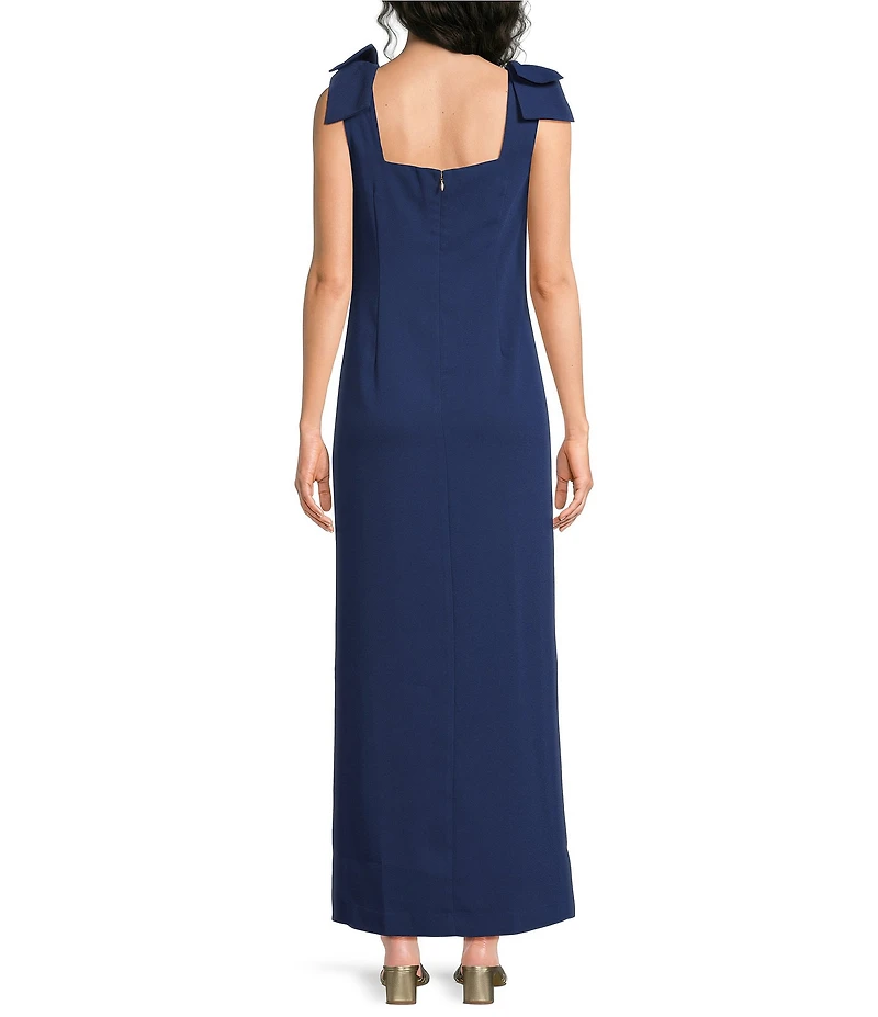 Lilly Pulitzer Bernice Satin Back Crepe Square Neck Sleeveless Bow Shoulder Maxi Dress