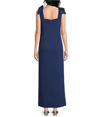 Lilly Pulitzer Bernice Satin Back Crepe Square Neck Sleeveless Bow Shoulder Maxi Dress