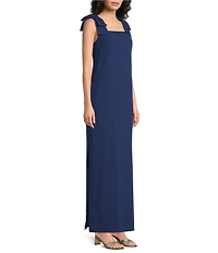 Lilly Pulitzer Bernice Satin Back Crepe Square Neck Sleeveless Bow Shoulder Maxi Dress
