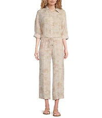 Lilly Pulitzer Brawley Linen Sand Bar Palm Beach Print Relaxed-Leg Cropped Drawstring Coordinating Pull-On Pants