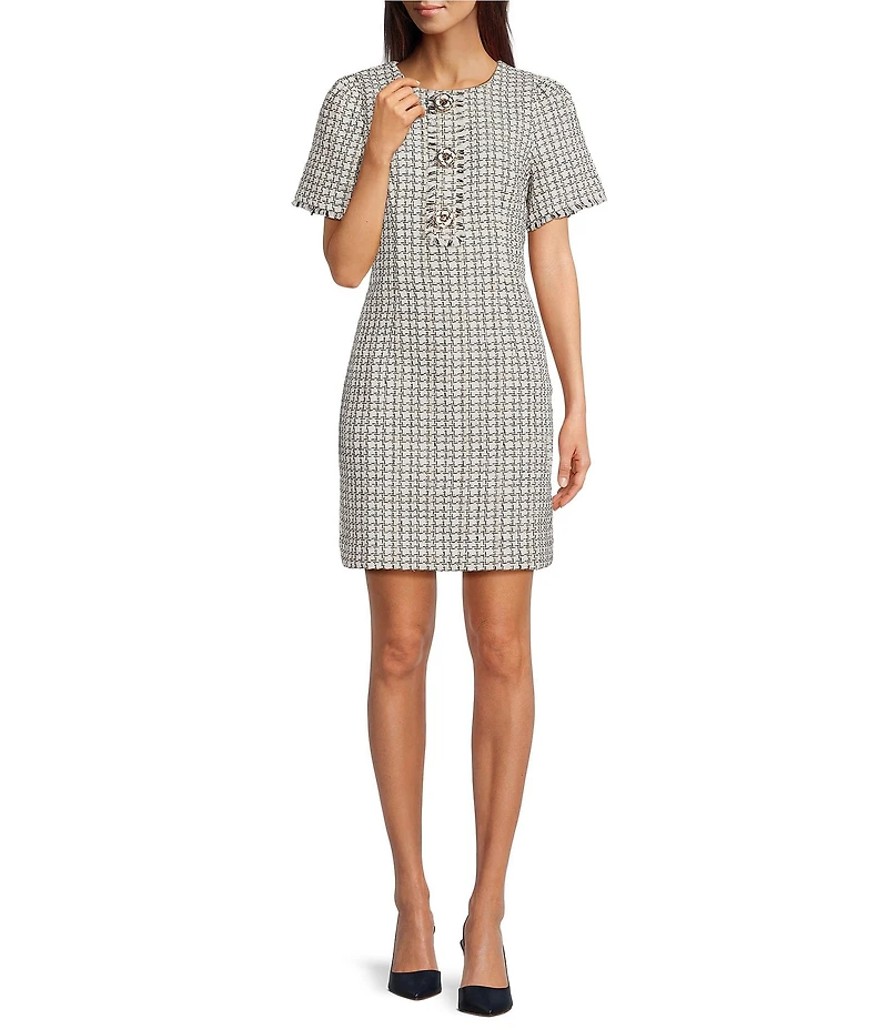 Lilly Pulitzer Brenda Houndstooth Boucle Crew Neck Short Sleeve Mini Dress