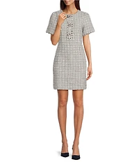 Lilly Pulitzer Brenda Houndstooth Boucle Crew Neck Short Sleeve Mini Dress