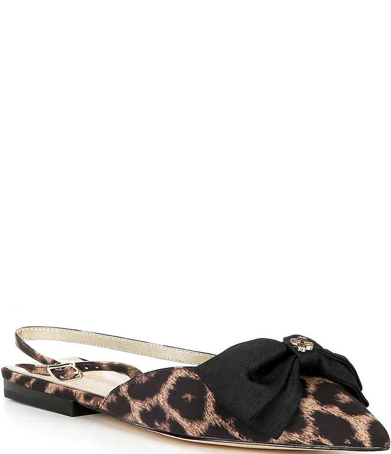 Lilly Pulitzer Brit Leopard Print Faille Bow Slingback Pointed Toe Flats