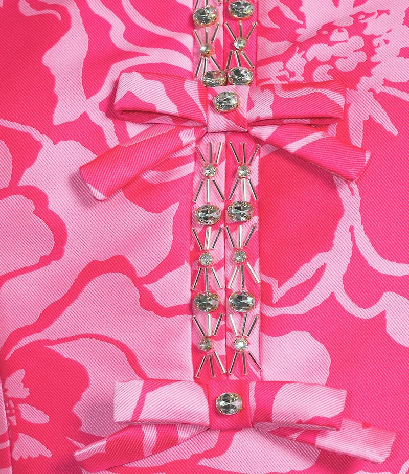 Lilly Pulitzer Britnee Floral Jacquard Beaded Crew Neck Short Puff Sleeve Shift Dress