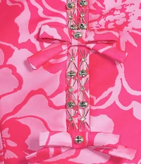 Lilly Pulitzer Britnee Floral Jacquard Beaded Crew Neck Short Puff Sleeve Shift Dress