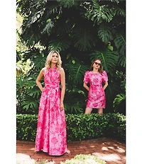 Lilly Pulitzer Britnee Floral Jacquard Beaded Crew Neck Short Puff Sleeve Shift Dress