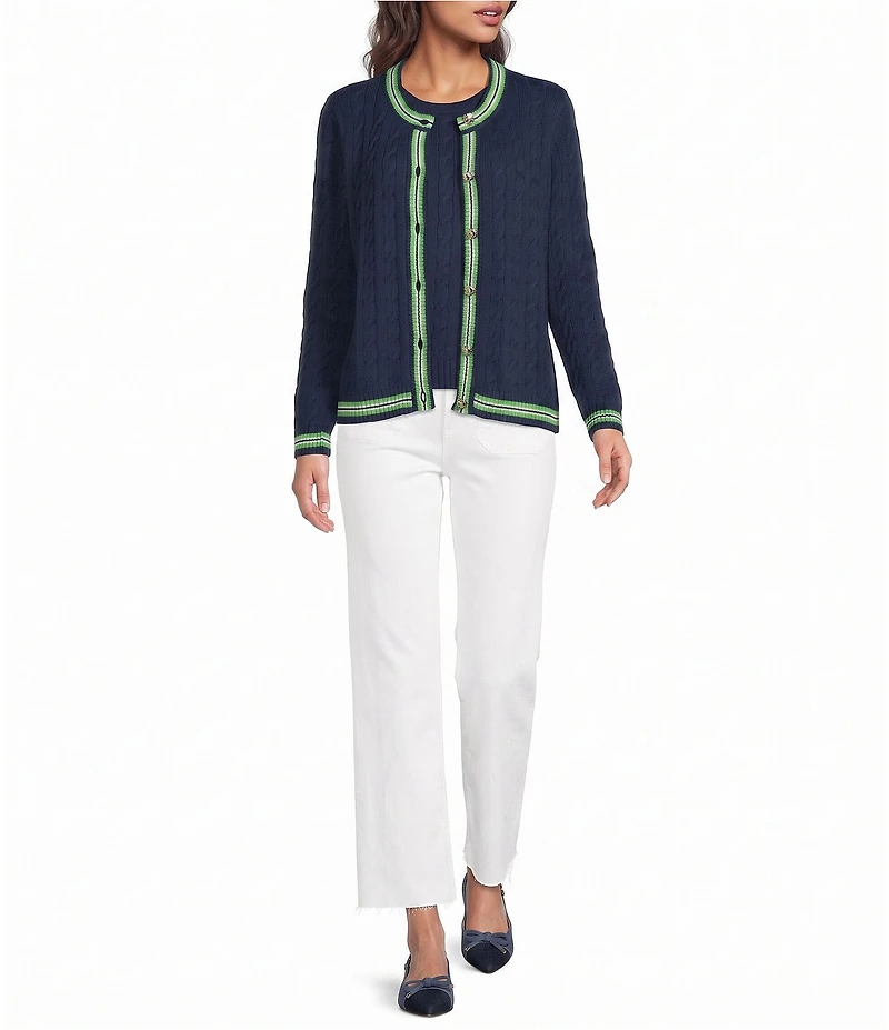 Lilly Pulitzer Brockton Cable Knit Crew Neck Long Sleeve Cardigan