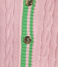 Lilly Pulitzer Brockton Cable Knit Crew Neck Long Sleeve Stripe Trim Cardigan