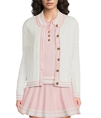 Lilly Pulitzer Brockton Cable Knit Crew Neck Long Sleeve Stripe Trim Cardigan