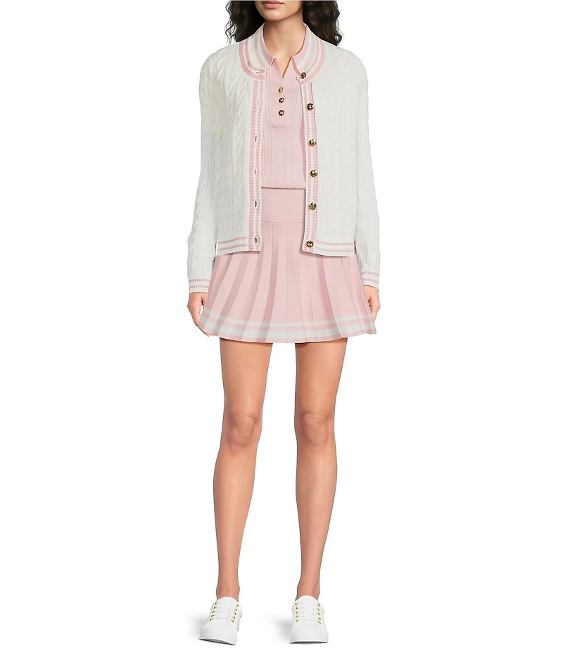 Lilly Pulitzer Brockton Cable Knit Crew Neck Long Sleeve Stripe Trim Cardigan