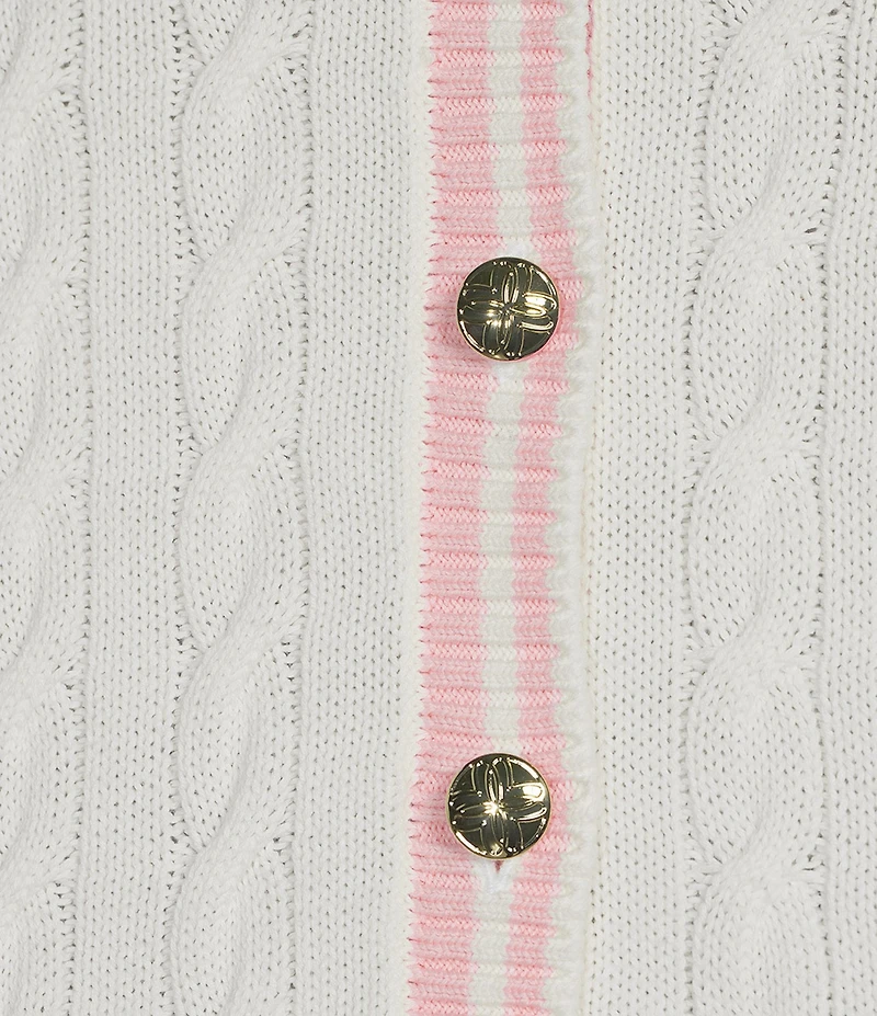 Lilly Pulitzer Brockton Cable Knit Crew Neck Long Sleeve Stripe Trim Cardigan