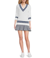 Lilly Pulitzer Brockton Cable Knit V-Neck Long Sleeve Stripe Detail Sweater