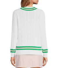 Lilly Pulitzer Brockton Cable Knit V-Neck Long Sleeve Stripe Detail Sweater