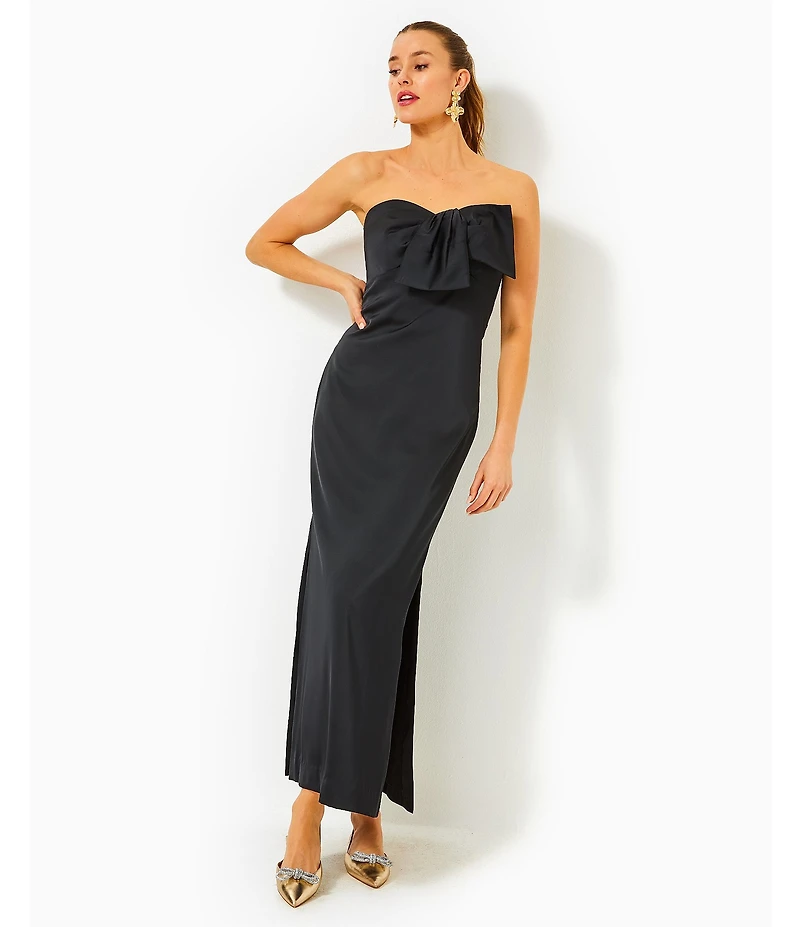 Lilly Pulitzer Carlynn Satin Bow Strapless Side Slit Maxi Dress