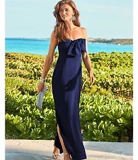 Lilly Pulitzer Carlynn Satin Bow Strapless Side Slit Maxi Dress