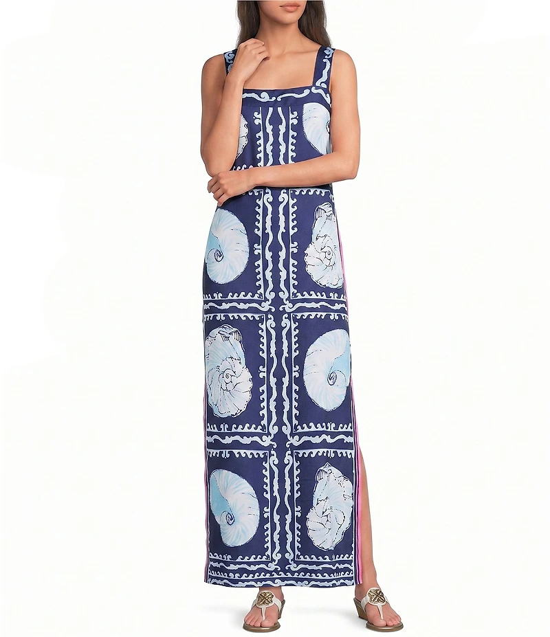 Lilly Pulitzer Casandra Shell Shine Print Sqaure Neck Sleeveless Maxi Dress