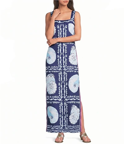 Lilly Pulitzer Casandra Shell Shine Print Sqaure Neck Sleeveless Maxi Dress