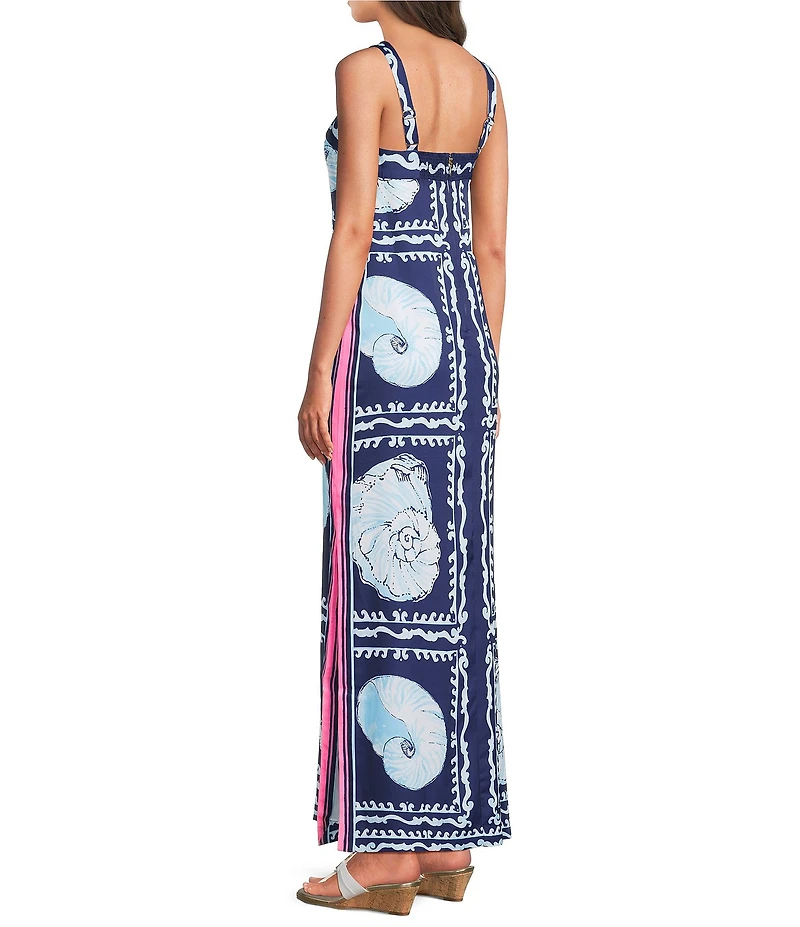 Lilly Pulitzer Casandra Shell Shine Print Sqaure Neck Sleeveless Maxi Dress