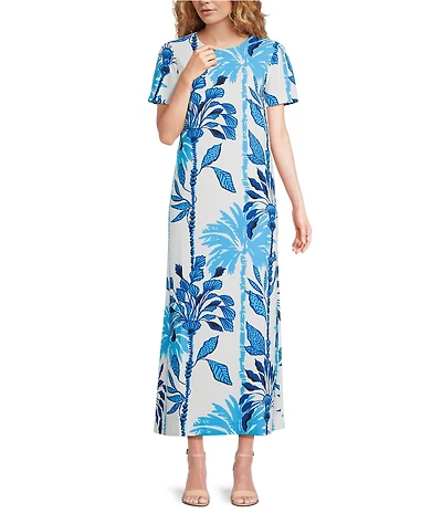 Lilly Pulitzer Charlee Coconut Swayin In The Breeze Print Round Neck Short Sleeve Maxi Dress