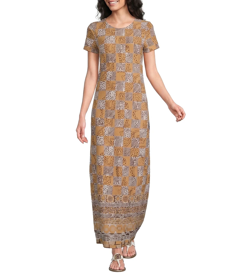 Lilly Pulitzer ChillyLilly Kaden UPF 50+ Cheetah Check Print Crew Neck Short Sleeve Maxi Dress