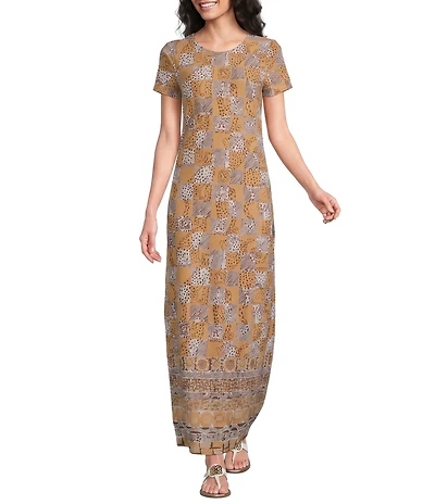 Lilly Pulitzer ChillyLilly Kaden UPF 50+ Cheetah Check Print Crew Neck Short Sleeve Maxi Dress