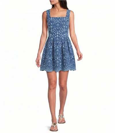 Lilly Pulitzer Cindy Queen Scalloped Eyelet Square Neck Sleeveless Skirted Romper