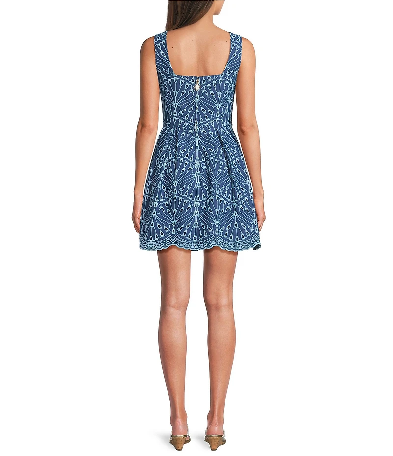 Lilly Pulitzer Cindy Queen Scalloped Eyelet Square Neck Sleeveless Skirted Romper