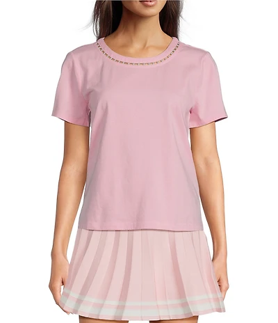 Lilly Pulitzer Clairmont Knit Pearl Crew Neck Short Sleeve Top