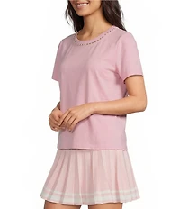 Lilly Pulitzer Clairmont Knit Pearl Crew Neck Short Sleeve Top