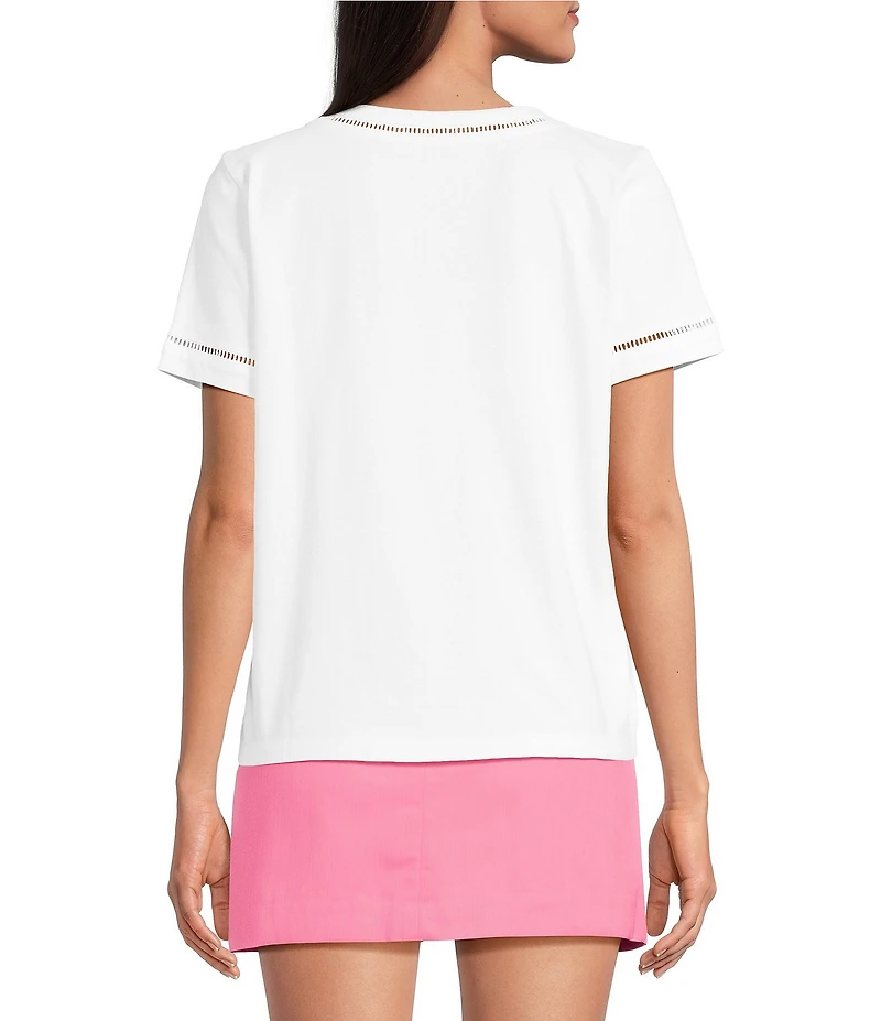 Lilly Pulitzer Clairmont Ladder Lace Knit Crew Neck Short Sleeve Tee Top