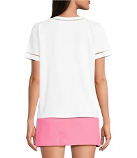 Lilly Pulitzer Clairmont Ladder Lace Knit Crew Neck Short Sleeve Tee Top