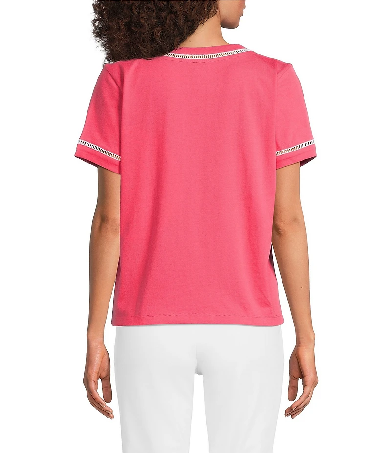 Lilly Pulitzer Clairmont Ladder Lace Knit Crew Neck Short Sleeve Tee Top