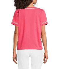 Lilly Pulitzer Clairmont Ladder Lace Knit Crew Neck Short Sleeve Tee Top