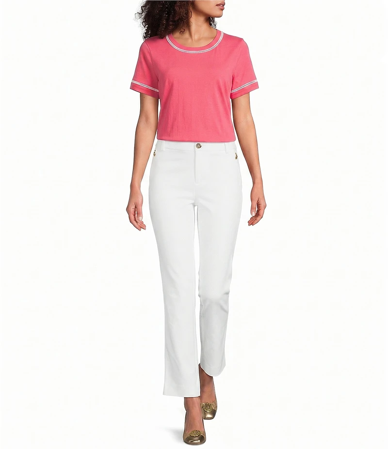 Lilly Pulitzer Clairmont Ladder Lace Knit Crew Neck Short Sleeve Tee Top